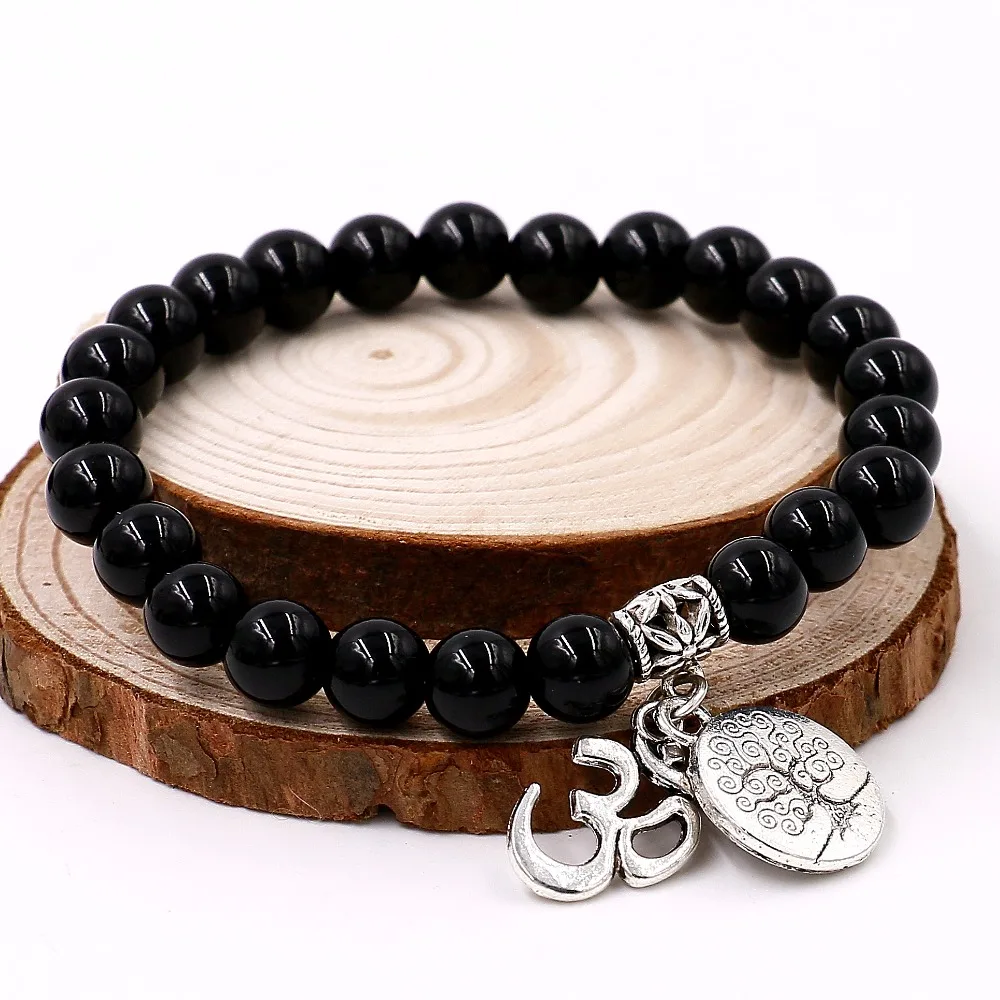 Женский браслет из бисера и оникса с подвеской в виде дерева жизни|bracelet tree|bracelet