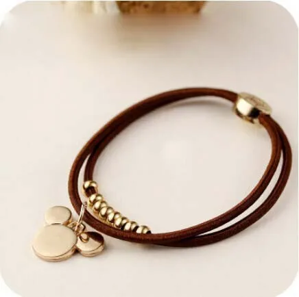 Brown Three circles Много стилей черные, оцинкованные сплав скелет медведь кулон веревка для волос Панк звено браслет для мужчин и женщин модные ювелирные изделия - Окраска металла: Brown Three circles