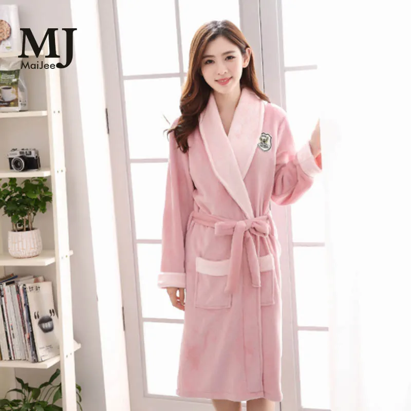 

MJ034A Flannel Sexy Robes For Women Bathrobe Winter Peignoir Femme Soie Albornoz Robe Dressing Gowns For Women Bathrobes Badjas