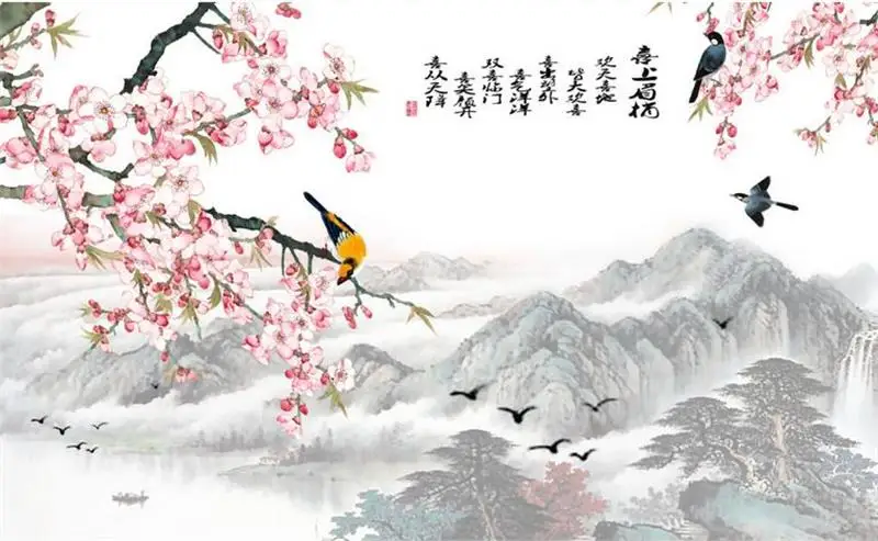 3d обои на заказ фотообои Настенные для гостиной китайские цветы и дивана фоновые