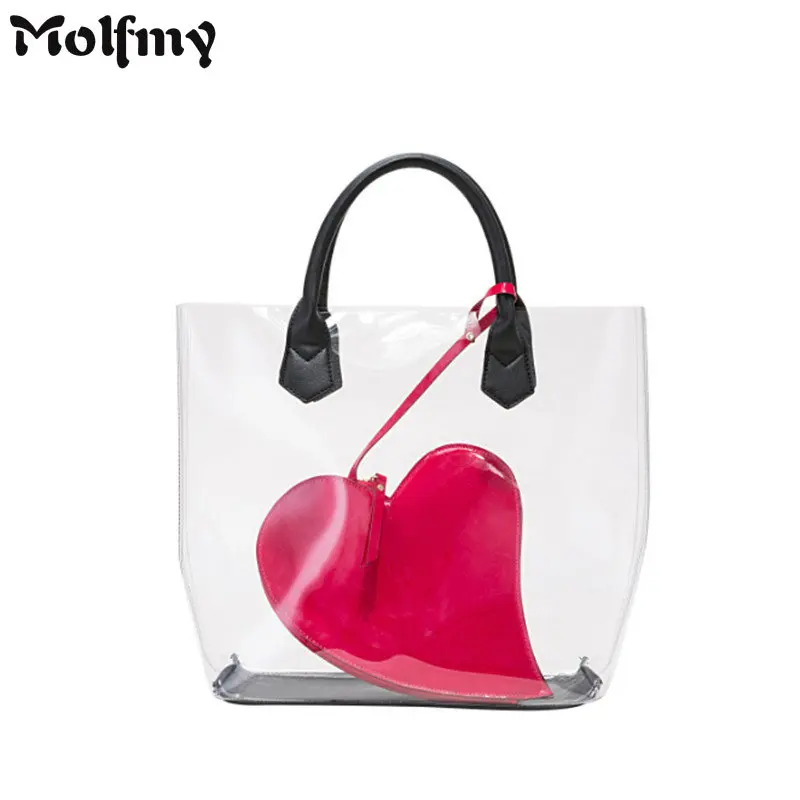 Сумка тоут из ПВХ 2 шт. большая прозрачная сумка с рисунком в виде сердца губ звезд