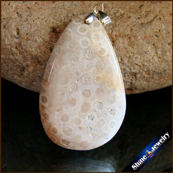 Women Bijoux Jewelry Natural Cabochon Coral Fossil Stone Chrysanthemum Pendant Beads Fit Necklace Gift Leather Choker CS021 | Украшения и