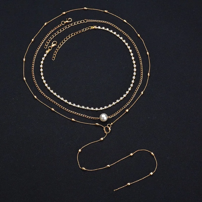 3 слойная Модная Золотая цепь с кисточками жемчужный шар подвеска со стразами