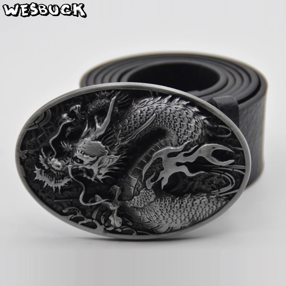 WesBuck новый высококачественный мужской ремень с 3D драконом пряжкой головы для 4 см