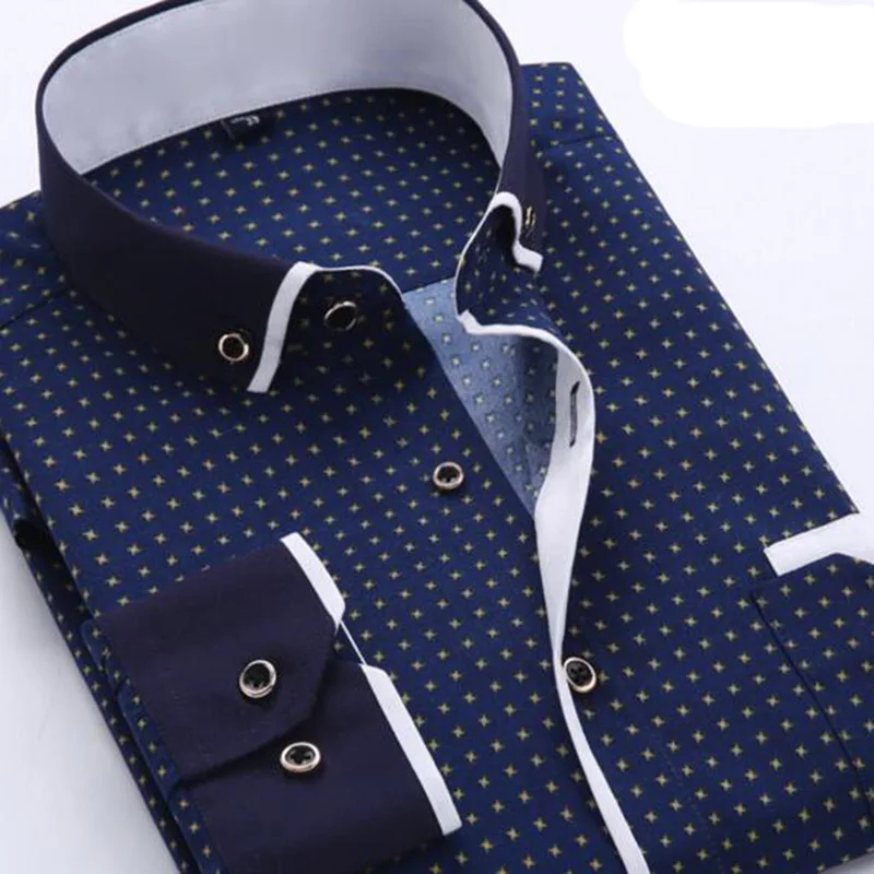 dark blue Горячая Распродажа Модные мужские плотные теплые повседневные рубашки с длинным рукавом, клетчатые фланелевые хлопковые облегающие рубашки Camisa размера плюс S-4XL - Цвет: dark blue