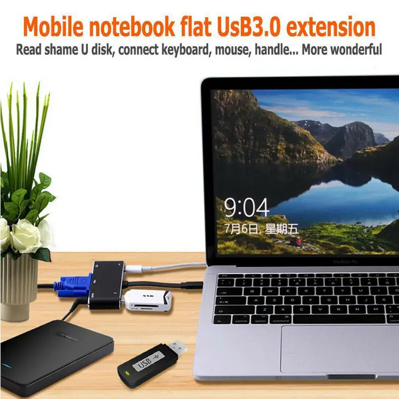 Черный алюминиевый сплав 5в1 USB-C концентратор двойной адаптер многопортовый
