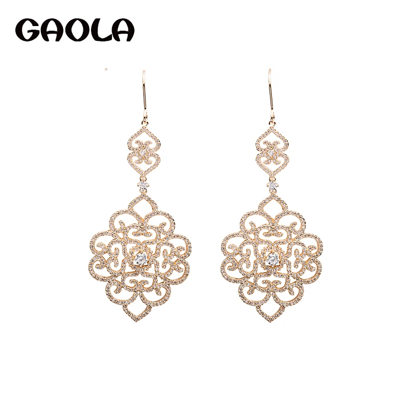 

GAOLA Flower Luxury Clear Cubic Zircon Bridal Dangle Earrings Women Fashion Jewelry GLE5935Y