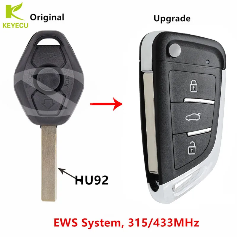 Запасная обновленная флип система KEYECU 315 МГц ID44 EWS для BMW 1/3/433 серии X3 X5 Z3 Z4|Ключ от