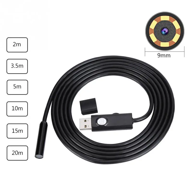 9 мм 6LED Водонепроницаемый WiFi USB эндоскоп Инспекционная камера для IOS Android телефон ПК IP67 водонепроницаемый кабель длиной 20 м