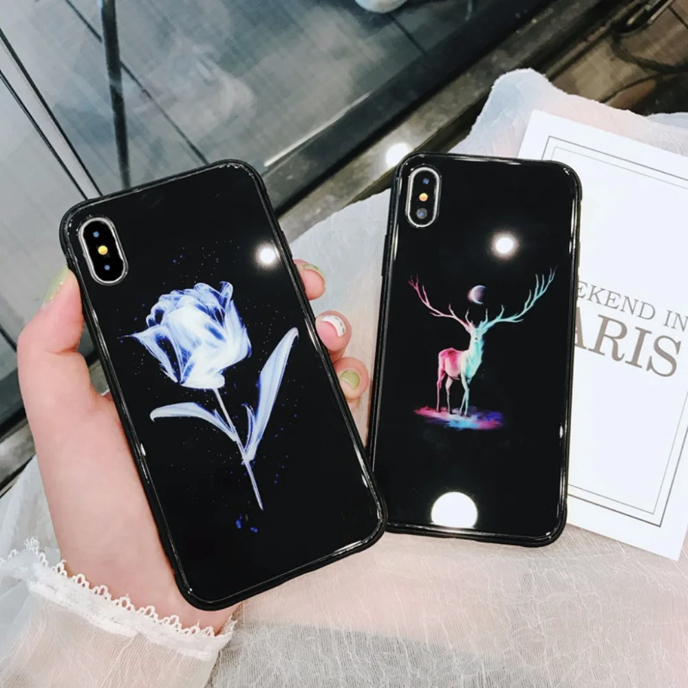 Телефон задняя крышка фосфоресцирующий закаленное стекло Чехлы для coque iphone 6 6s 7 s
