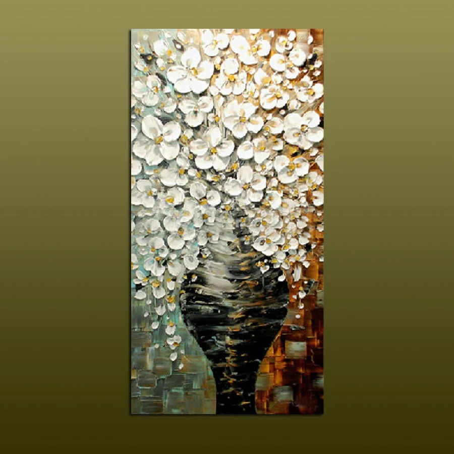 100% ручная роспись Бесплатная доставка Большая трехмерная картина белая ваза нож