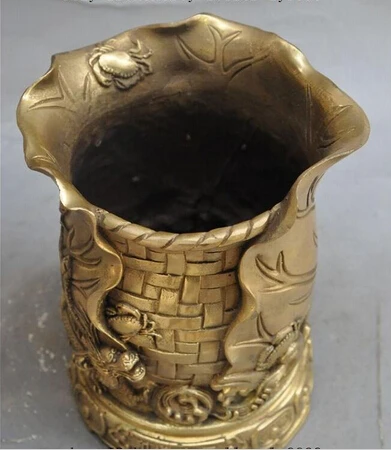 WBY---323+++china brass animal crab Zodiac Year dragon statue Pen case Brush pot holder | Дом и сад