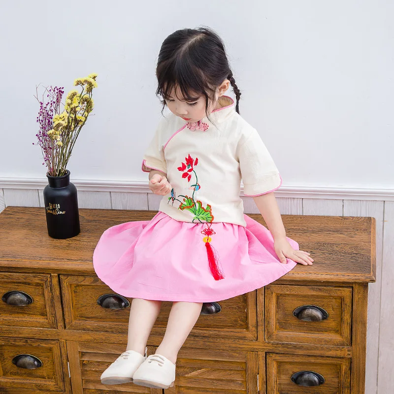2019New Hanfu Princess Dresses Chinese Traditional Baby Girl Hanfu Dress Dance Clothing National Costume Lotus Tang Suit DQS1958