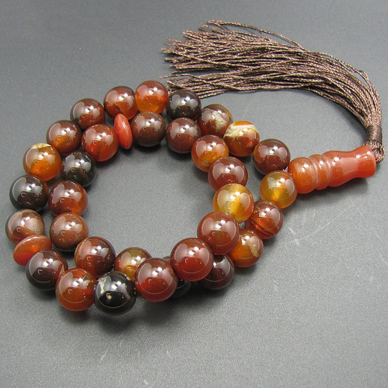 WEIYU Natural Stone Round Shape Jewelry 12mm Big Agates 33 Prayer Beads Islamic Muslim Tasbih Allah Rosary Bracelet with Tassel | Украшения