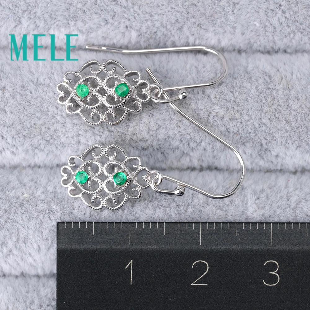 MELE Natural Emerald drop earrings for women 925 sterling silver fine jewelry wtih 4pieces 1.8mm 0.04ct gemstone fashion gift | Украшения и