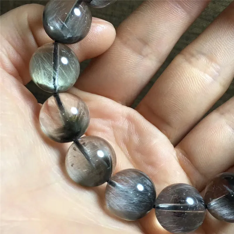 13mm Natural Brookite Platinum Silver Rutilated Quartz Crystal Bracelet Clear Round Beads Woman Man Lucky Gift Gemstone AAAAAA | Украшения