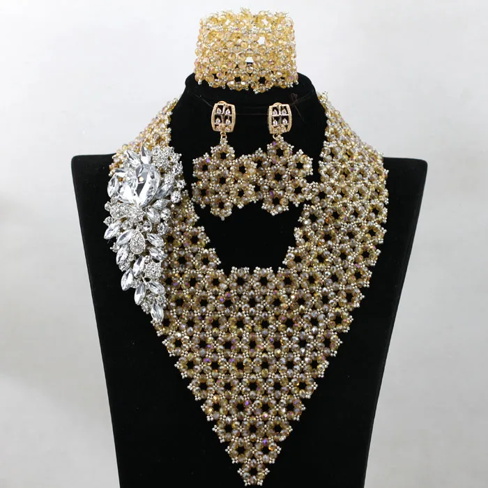 Модные цвета шампань индийские свадебные бусы Ювелирный Набор Блестящий Золотой