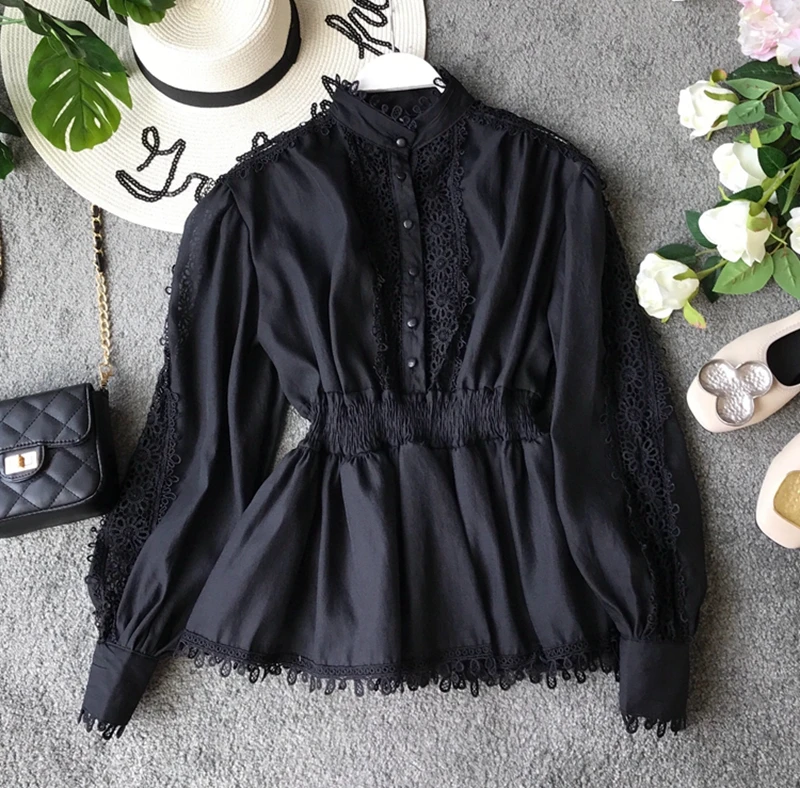 Блузка женская летняя черная с длинным рукавом|Блузки| |