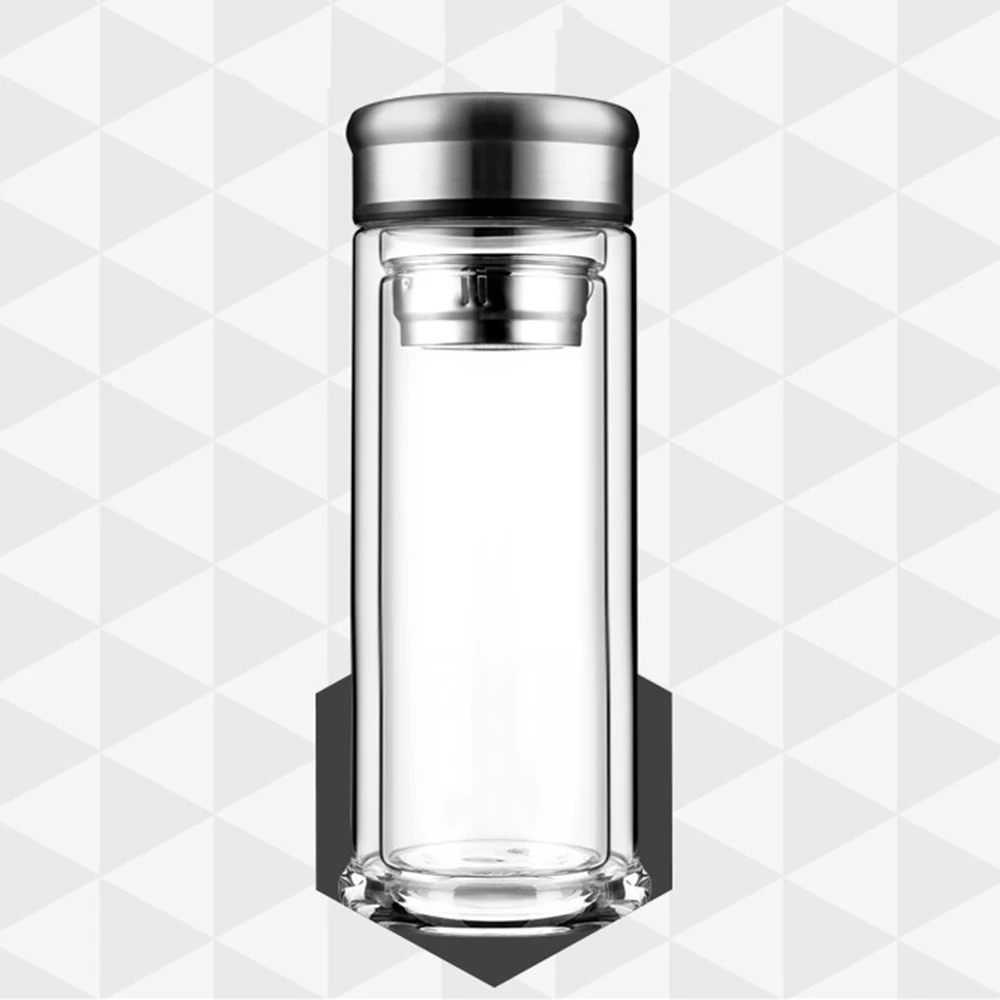 Leak-Proof Double Glass Water Bottle 320ml Drinking Teapot Travel Tour Circular Transparent Bottles With Tea strainer | Дом и сад