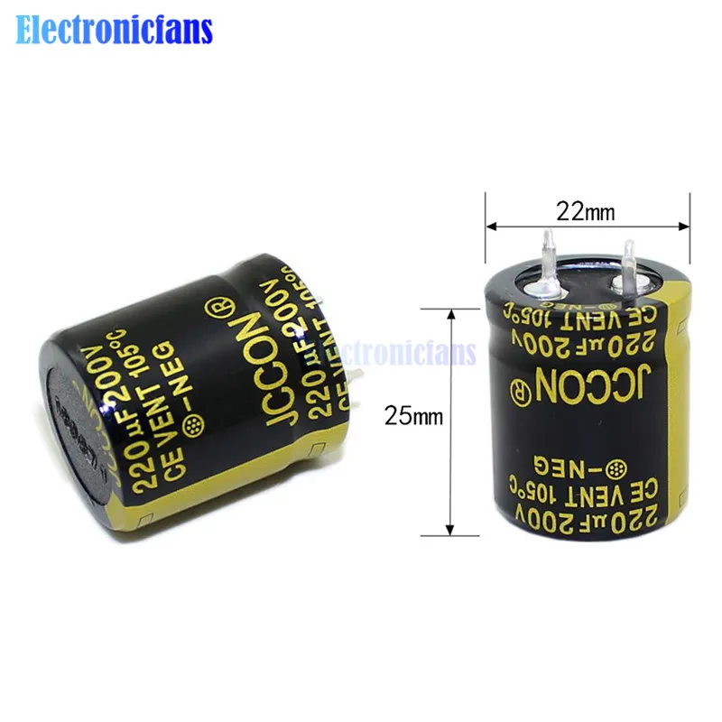 Diymore 200V 220uF 22x25мм алюминиевый электролитический конденсатор с отверстиями 200V220uF