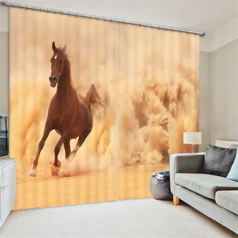 Роскошные черно-белые 3d-затемняющие оконные шторы с лошадью для гостиной