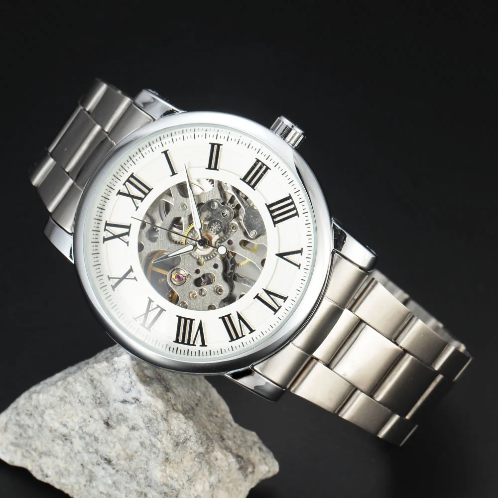 Часы наручные WINNER Мужские механические модные роскошные брендовые с серебристым