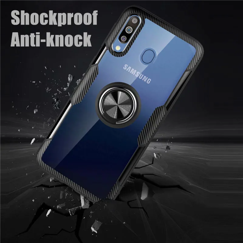 Tempered Glass Case For Samsung A50 A10 A20 A30 A40 S M10 M20 M30 Note 10 Pro A70 Finger Ring Transparent Shockproof Cover | Мобильные