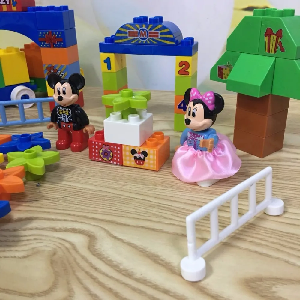 92 шт. большие кирпичи Микки и Минни мультяшный номер поезд строительные блоки