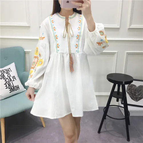 TingYiLi женское платье с вышивкой осеннее длинным рукавом синее красное белое