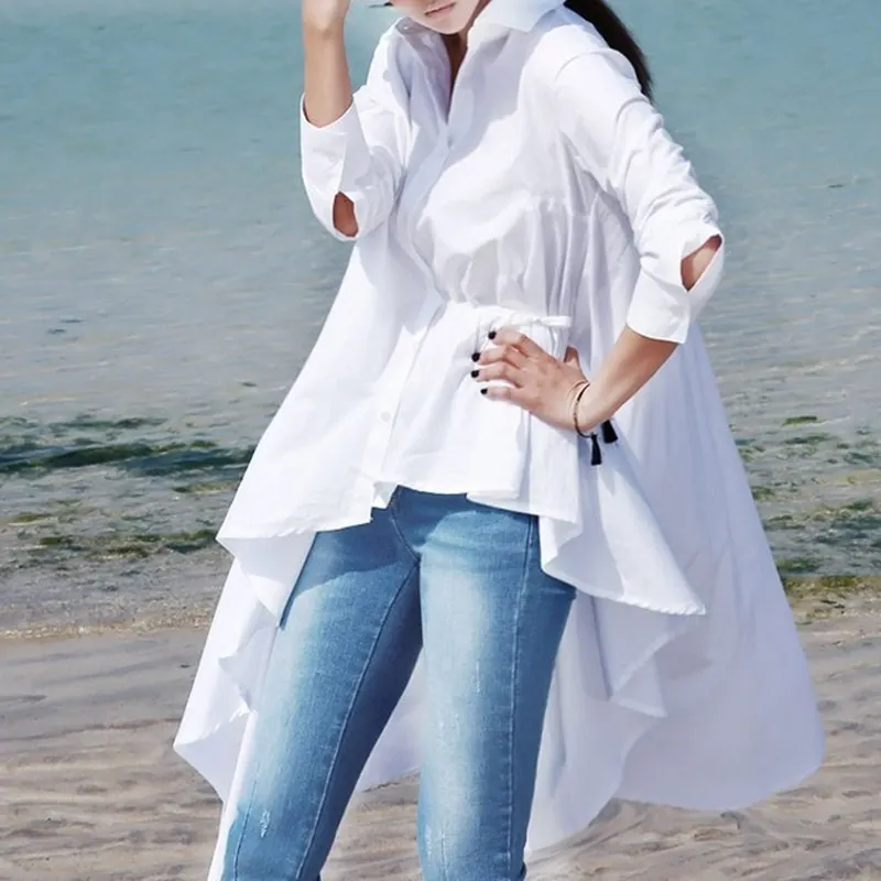 Блузка Асимметричная Женская длинная свободного покроя в Корейском стиле |