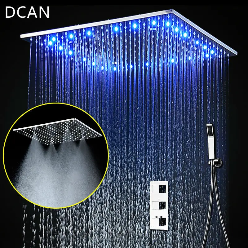 

Large Ducha Shower System Thermostatic Mixer 20 Inch Led Mist Rain Shower 3 Ways Head Ceiling Shower Panel Handheld Shower Sets