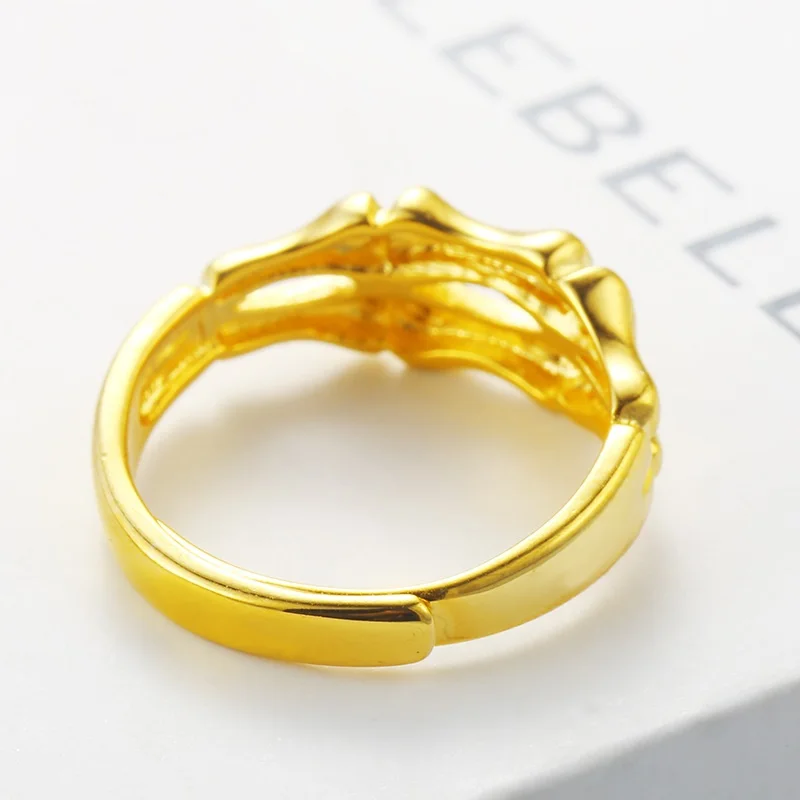 

OMHXFC Wholesale European Fashion Hot Woman Girl Bridal Party Birthday Wedding Gift Vintage Joint Resizable 24KT Gold Ring EJ68