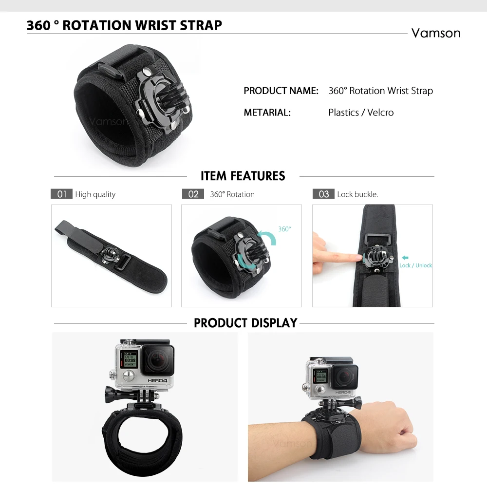 Vamson для Gopro hero 6 5 набор аксессуаров большая коллекция коробка монопод для Gopro hero 5 4 для SJCAM для yi 4 k Спортивная камера VS03