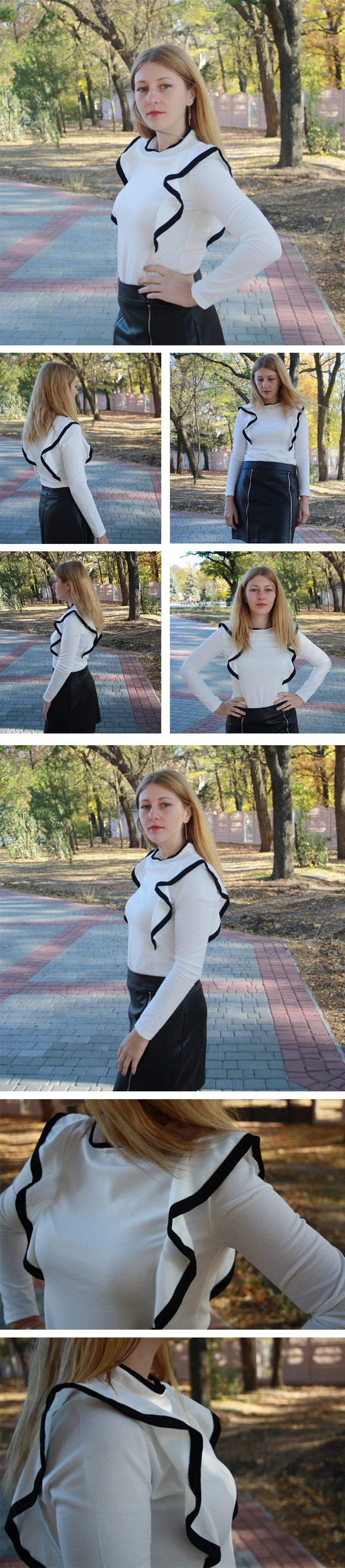 Dotfashion, белая футболка с оборкой, пуговицами и замочной скважиной на спине, женская повседневная одежда, топы с воротником-стойкой, весна-осень, Корейская футболка