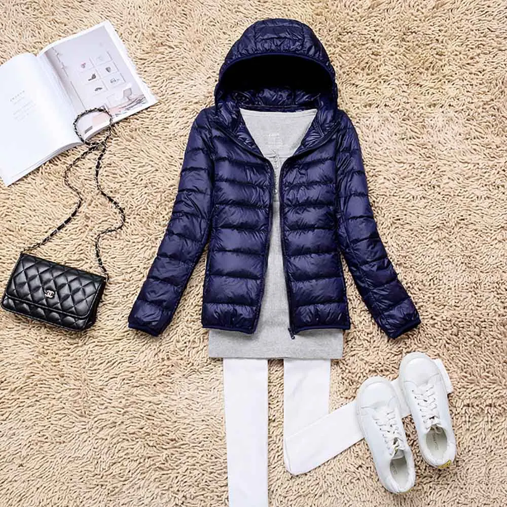 

Winter Plus Size Down Coat Women Ultra Light Duck Down Jacket Hooded Long Sleeve Jackets Slim Warm Parka Female Portabl Outwear