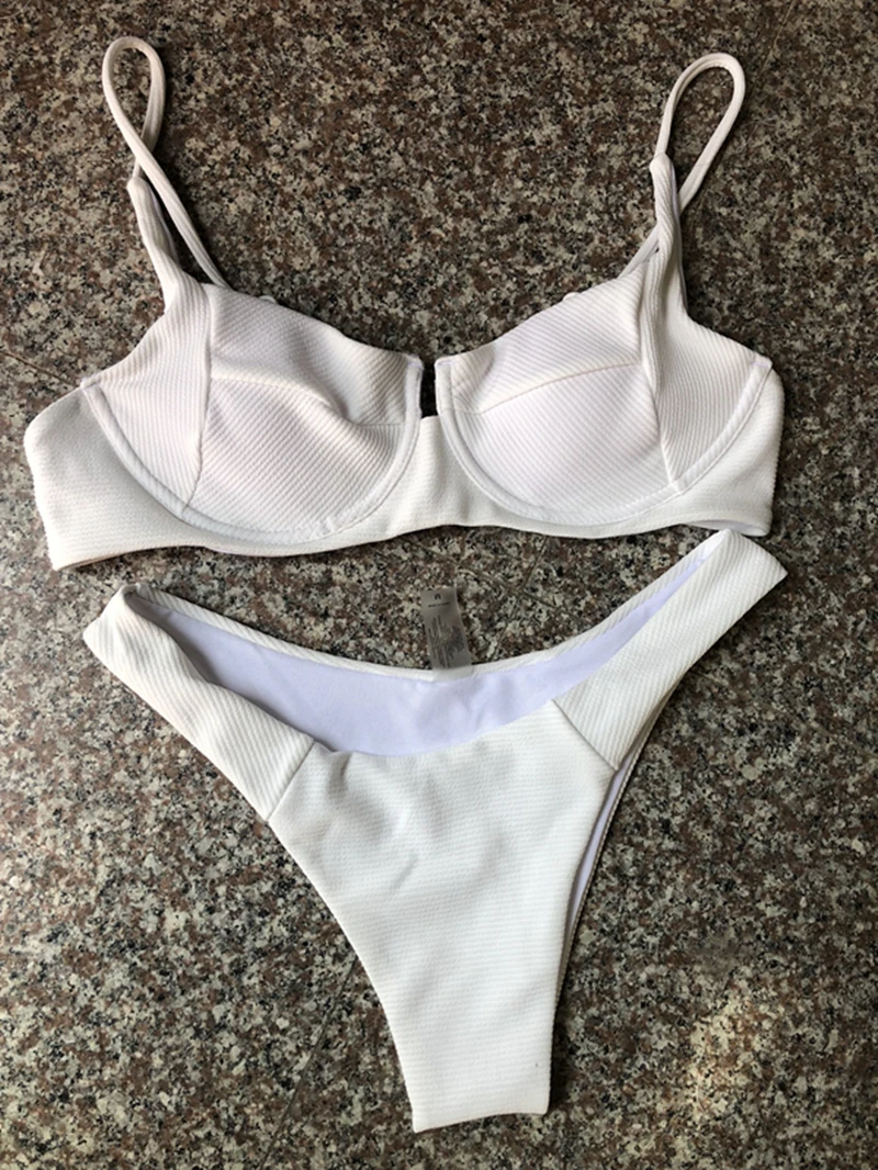 Бикини 2018 купальный костюм для женщин сексуальный чистый цвет бикини набор Maillot De