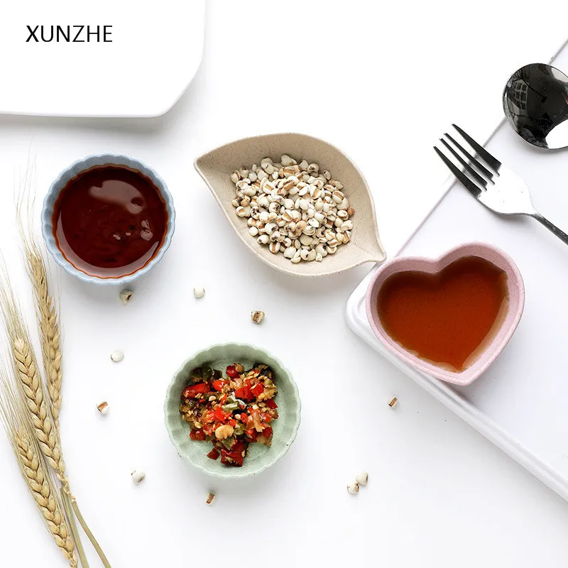 XUNZHE 4PC Creative Multi-Purpose Wheat Straw Small Bowls Dishs Sauce Vinegar Seasoning Side Dishes Plate Kitchen Accessories | Дом и сад