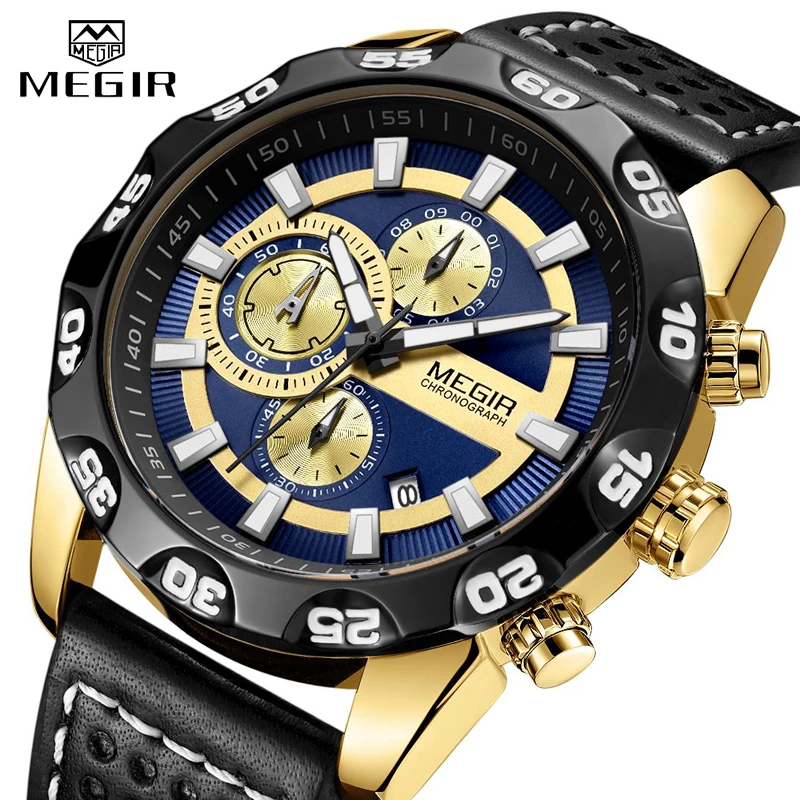 MEGIR часы мужские модные роскошные спортивные кварцевые полностью стальные