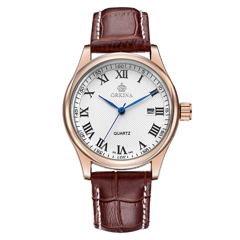 Мг. Часы наручные ORKINA Мужские кварцевые элегантные серебристые с коричневым