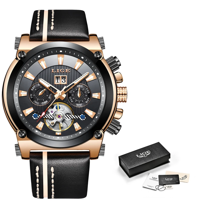 Часы наручные LIGE Мужские механические роскошные брендовые автоматические