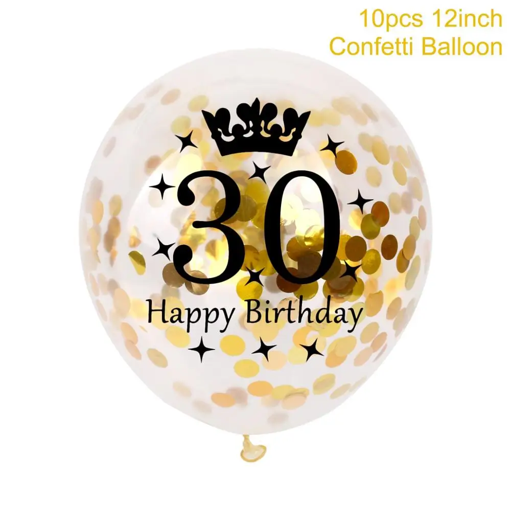 confetti 30 black 10pcs 12inch Happy Birthday Balloon 30 40 50 60 Anniversary Latex Balloons Wedding Anniversary Decor Birthday Supplies - Цвет: confetti 30 black
