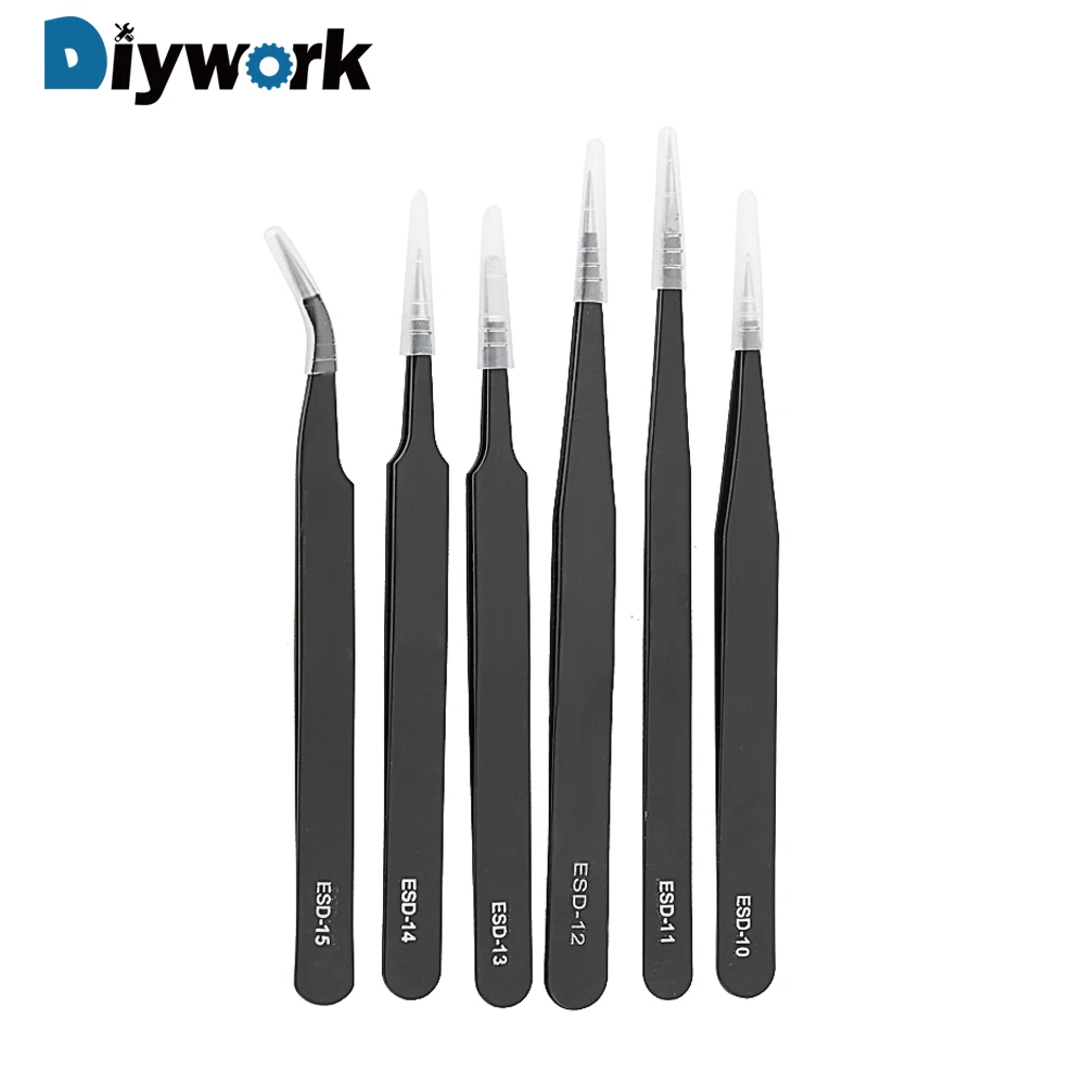 DIYWORK 6 шт./компл. электроники прецизионный Пинцет для мобильного часо-ювелирных изделий мобильного телефона промышленный Пинцет для ремонта анти-статические