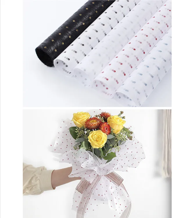 

60*60cm 20pcs/lot Dot Flower Wrapping Paper Transparent Packaging Material Paper Bouquet Florist Supplies Gift Wrapping Paper