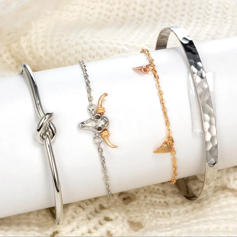 Женский браслет из циркония с сердечком и бантиком на голову 4 шт./компл. подарок