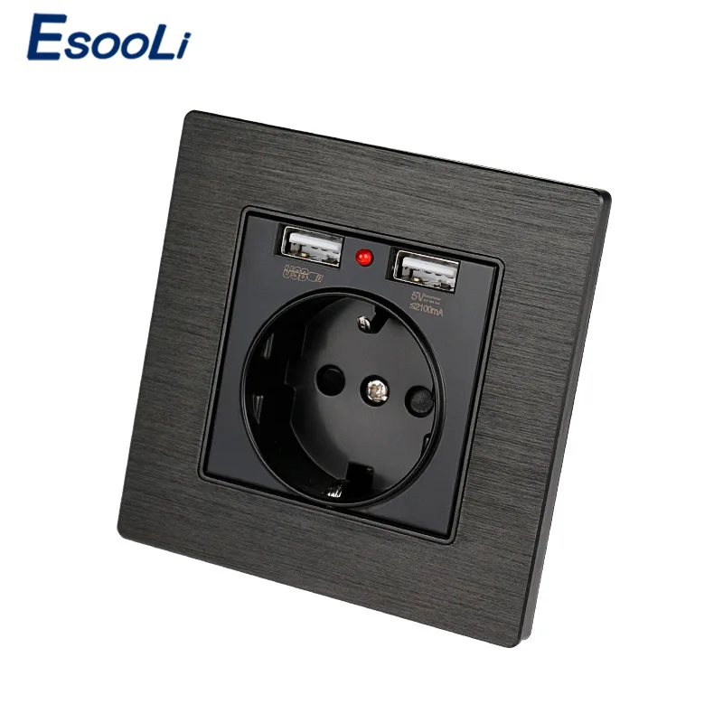 Esooli черная алюминиевая металлическая панель с двойным usb-портом для зарядки 2.1A 16A