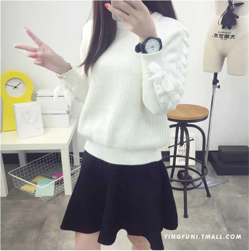 HMK 2019 Women Sweater Knitted O-neck Bow Long Seleeve solid color chic Pullover Womens Sweaters Jumper Sueter Mujer Top | Женская