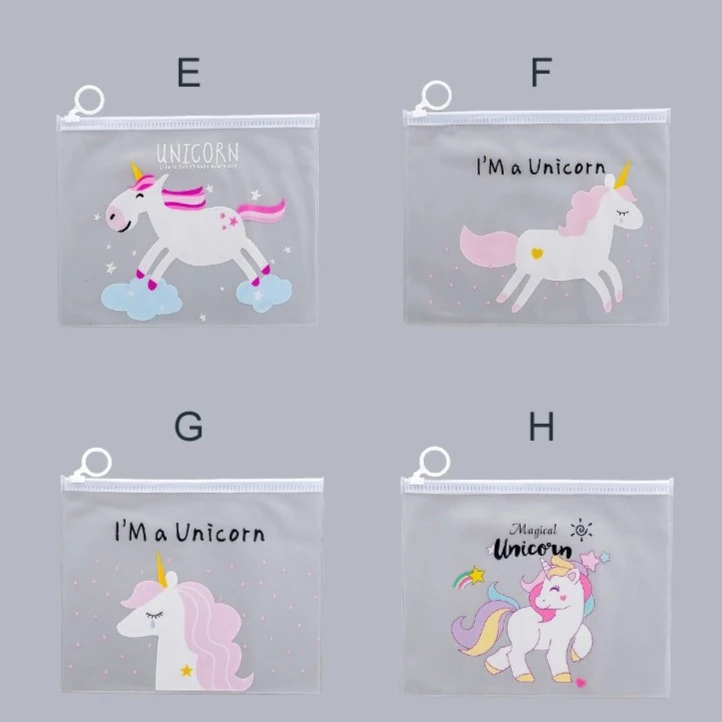 New 1Pcs New Cartoon Unicorn Pink Leopard Transparent PVC Document Bag File Folder Stationery Organizer