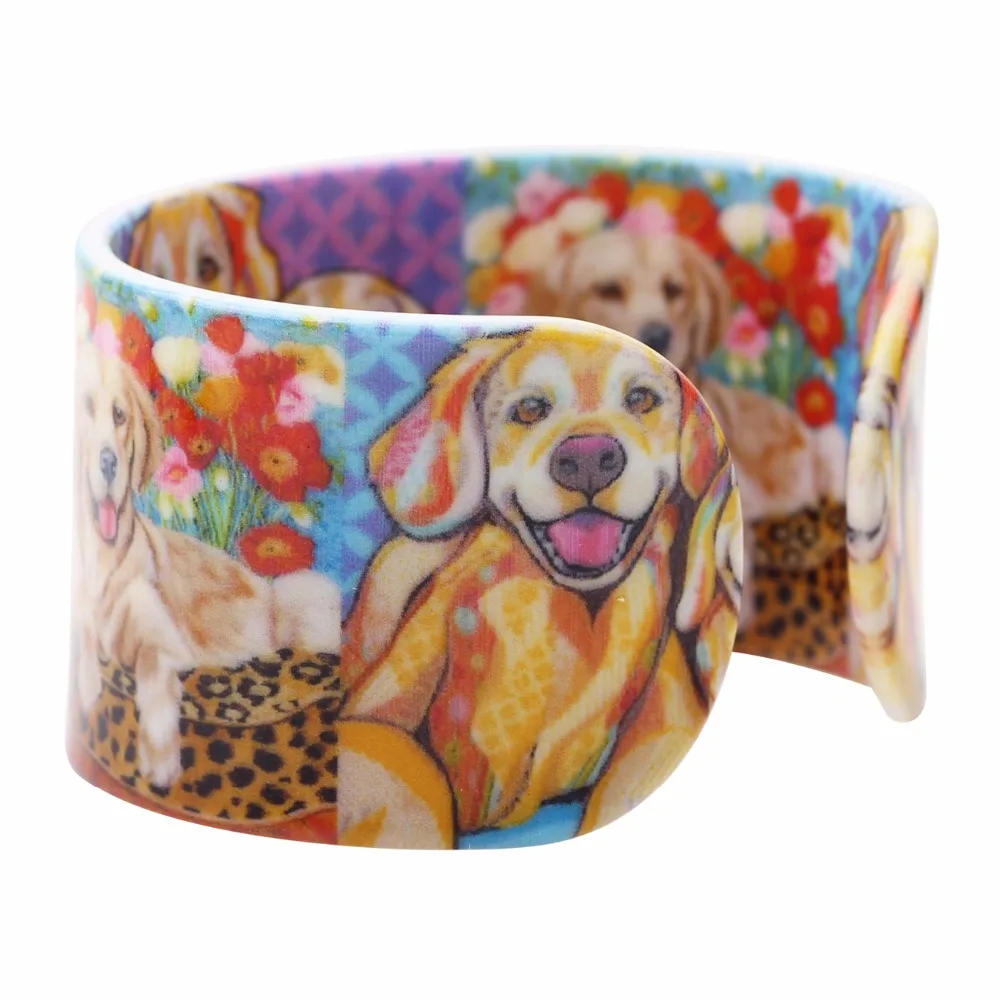 Bonsny акриловые широкие золотые ретривер браслеты с собакой Браслет Модные