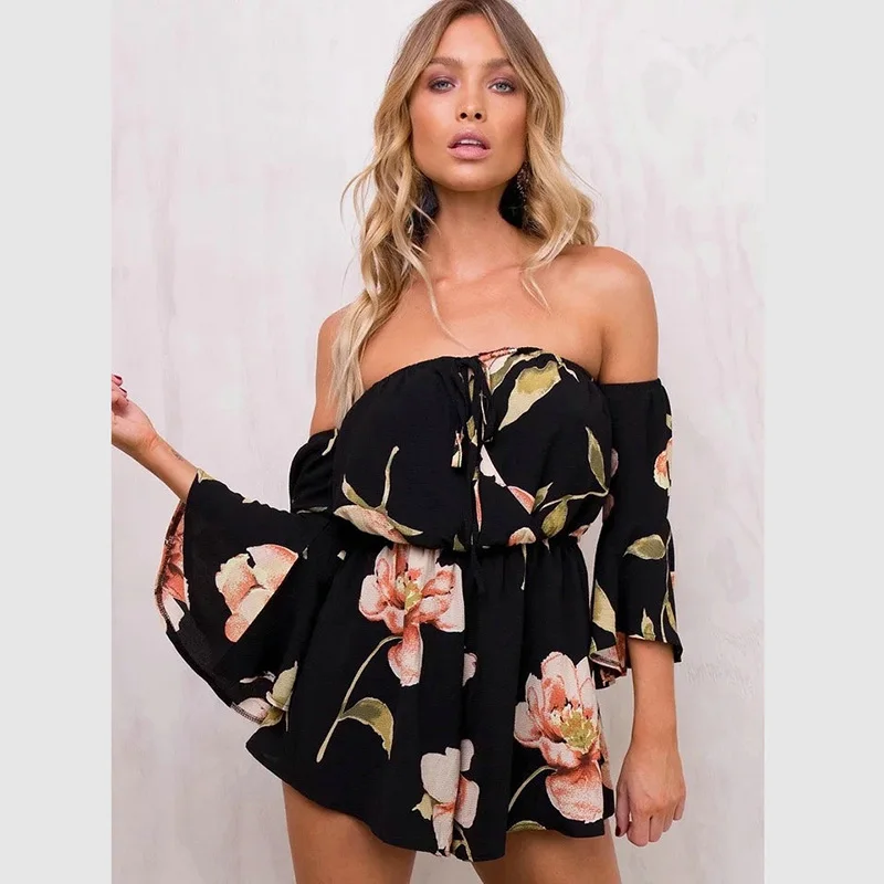 Fashion Women Rompers Print Jumpsuit Summer Female Chest Wrapped Strapless Playsuit Beach Party Casual Lace Up Romper | Женская одежда