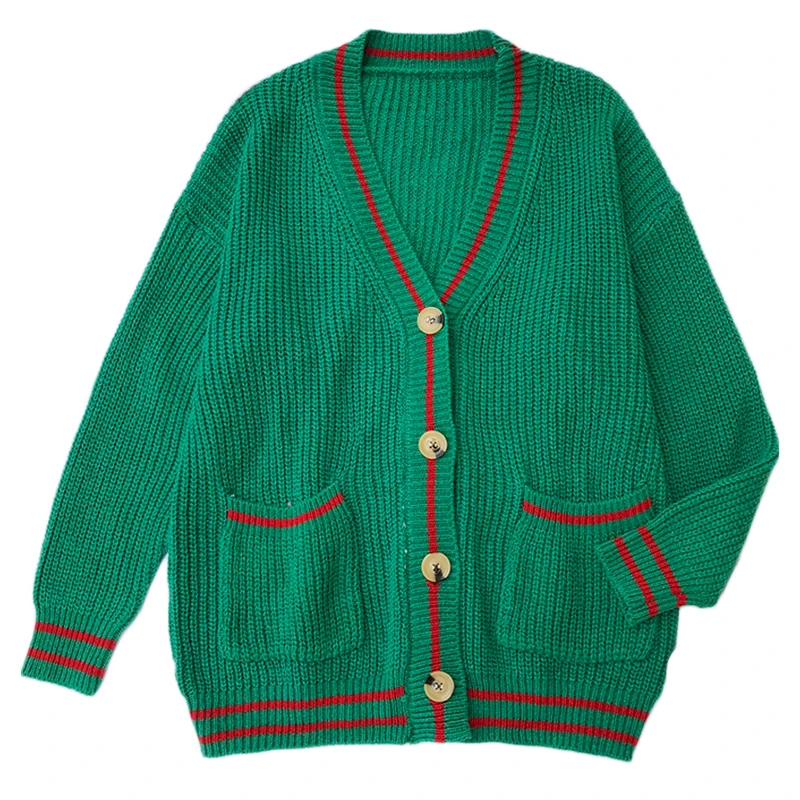 

PERHAPS U Green Red Gray Beige Sweater Knitted V Neck Long Sleeve Cardigans Pocket Single-breasted Casual Loose Autumn M0169